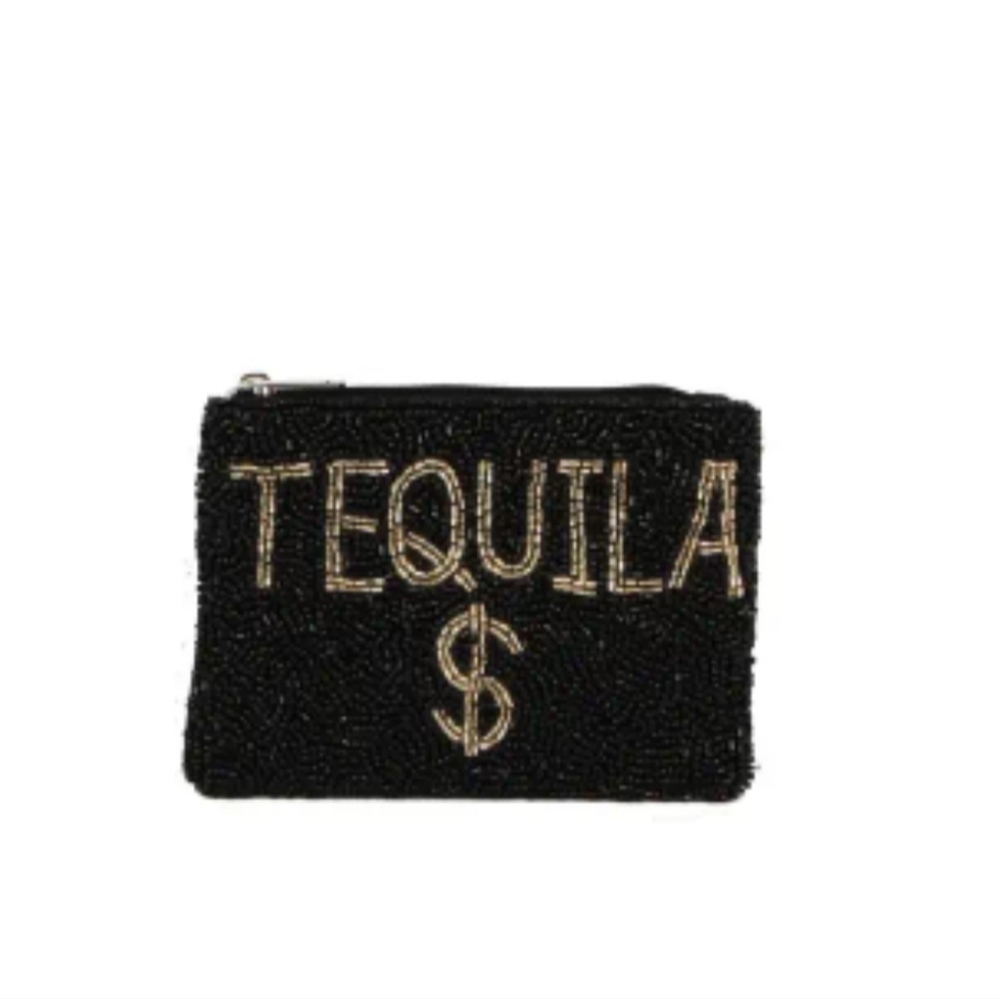 Black Beaded Tequila $ Coin Purse